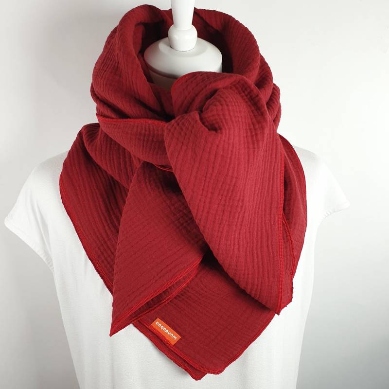 Halstuch Baumwollschal Aus Musselin, Eleganter Roter Farbton, Rotes Kuscheliges Baumwolltuch Damen Kinder Verschiedene Größen von wundabaa