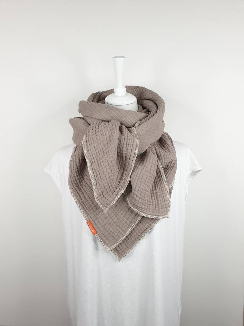 Musselintuch 4-Lagig, Besonders Kuscheliges, Sehr Flauschiges Halstuch, Farbton Kiesel von wundabaa