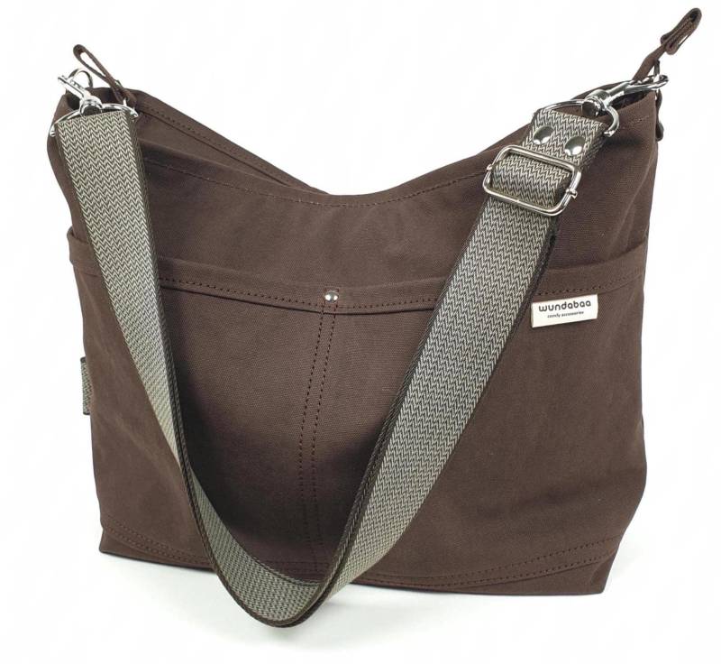 Umhängetasche Damen Aus Stabilem Canvas in Dunkelbraun, Mittelgroße Und Leichte Schultertasche Mit Hochwertigem Schulter-Crossbody-Gurt von wundabaa