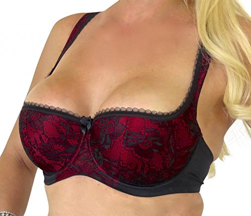 wundershop Balconett Halbschale Push up Bügel BH Black Cherry 70 75 80 85 90 95 100 A B C D E F G auch als Dirndl BH Größe 75 B von wundershop