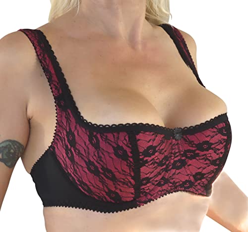 wundershop Ballonette Halbschale Push up Bügel Dirndl BH in Vier Farben Gr.75-110 Cup A-H (95A, rot-schwarz) von wundershop