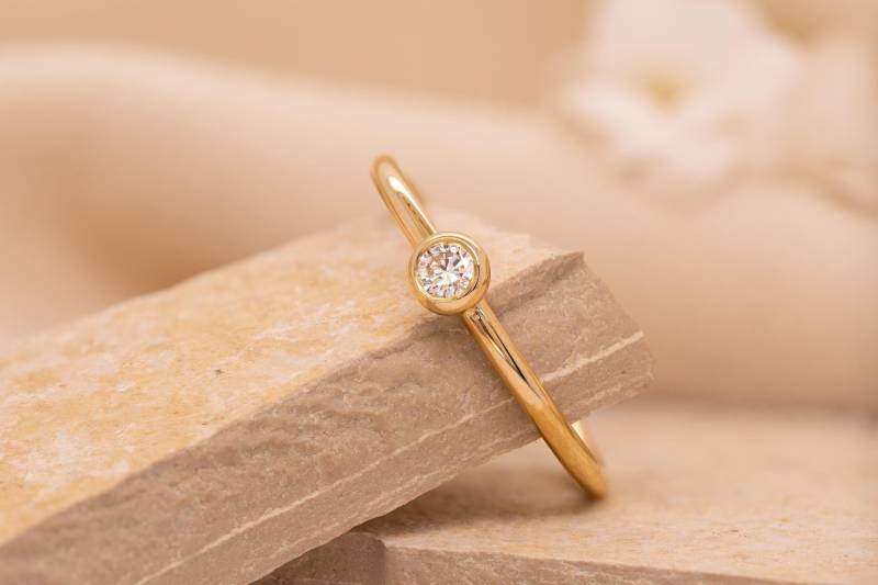 Morgentau Verlobungsring 0, 106Ct Diamant Labgrown 585 Gelbgold Brillant Personalisiert Goldschmied Massiv Echtgold Geschenk Für Sie Braut von wunderwaldatelier