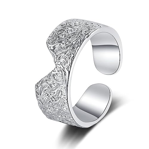 wunhope Damen Ring Silber 925 Süß V-Form Öffnen Trauringe, Einfache Schwanzring Partnerschaftsringe Einstellbar von wunhope