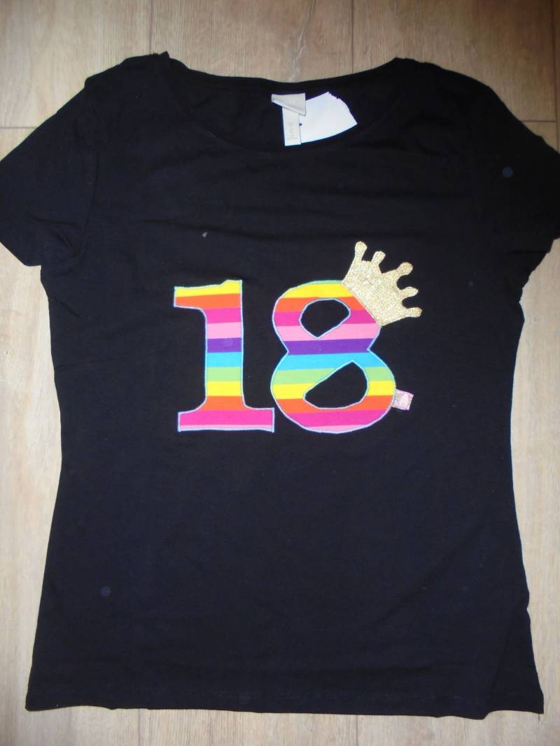 Geburtstag Shirt Zahl Benäht Neu Handmade Applikation Regenbogen Wunschshirt von wunschshirt