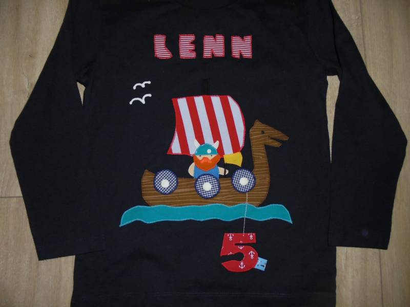 Geburtstagsshirt Zahl Shirt Benäht Geburtstag Wikinger Schiff Handmade Diy Boot von wunschshirt