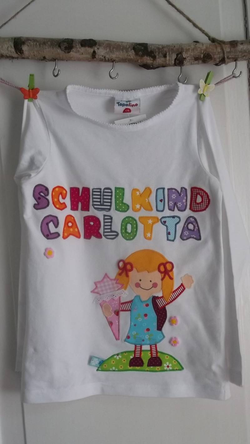 Schulkind Einschulung Shirt Benäht Applikation , Geburtstag Dawanda Handmade von wunschshirt