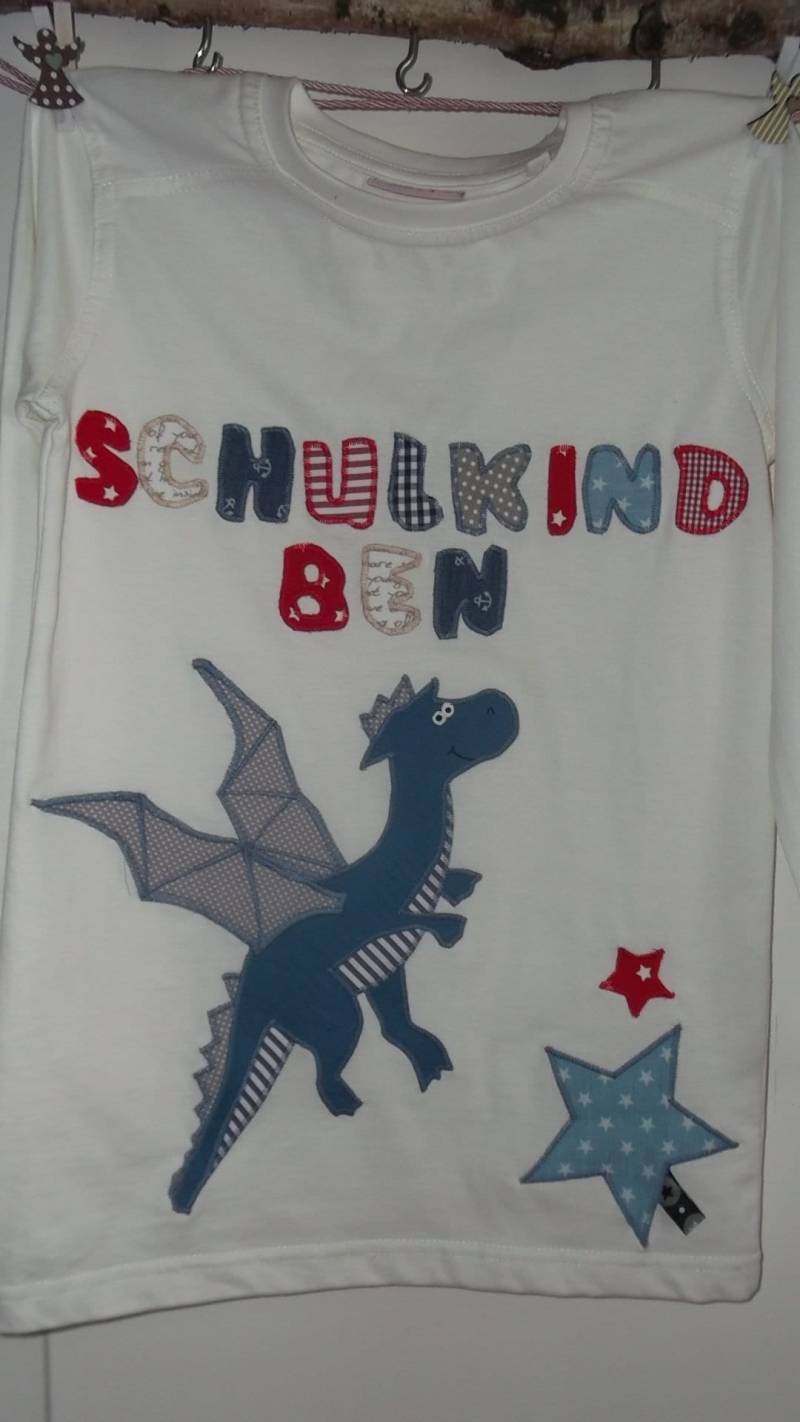 Schulkind Einschulung Shirt Benäht Drache Geburtstag von wunschshirt