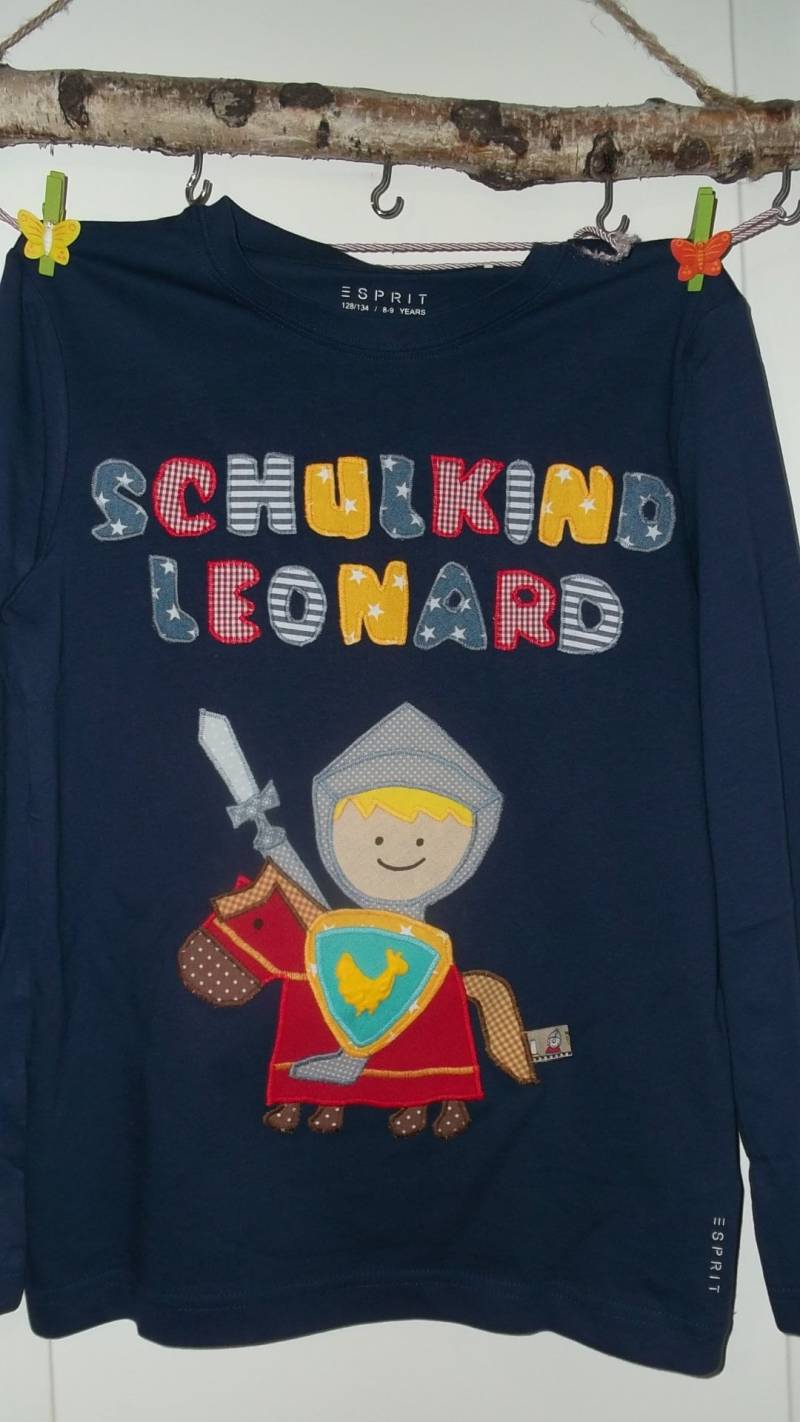 Schulkind Einschulung Shirt Benäht Ritter Pferd Handmade Diy von wunschshirt