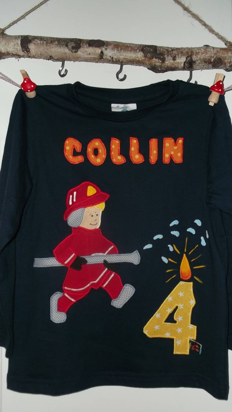 Shirt Applikation Benäht Feuerwehrmann Kerze Geburtstag Feuerwehr von wunschshirt