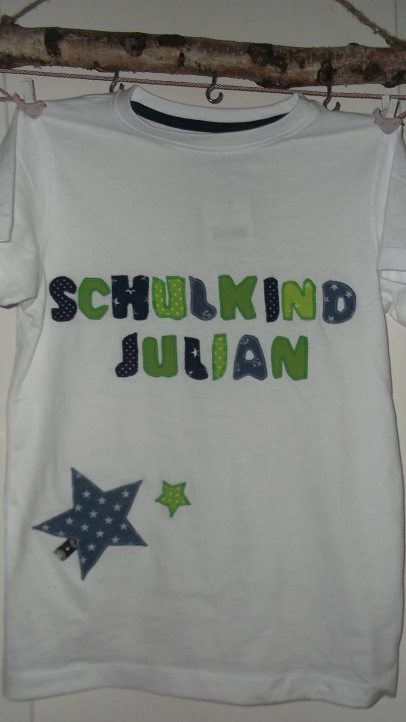 Shirt Applikation Junge Einschulung Schulkind Benäht von wunschshirt