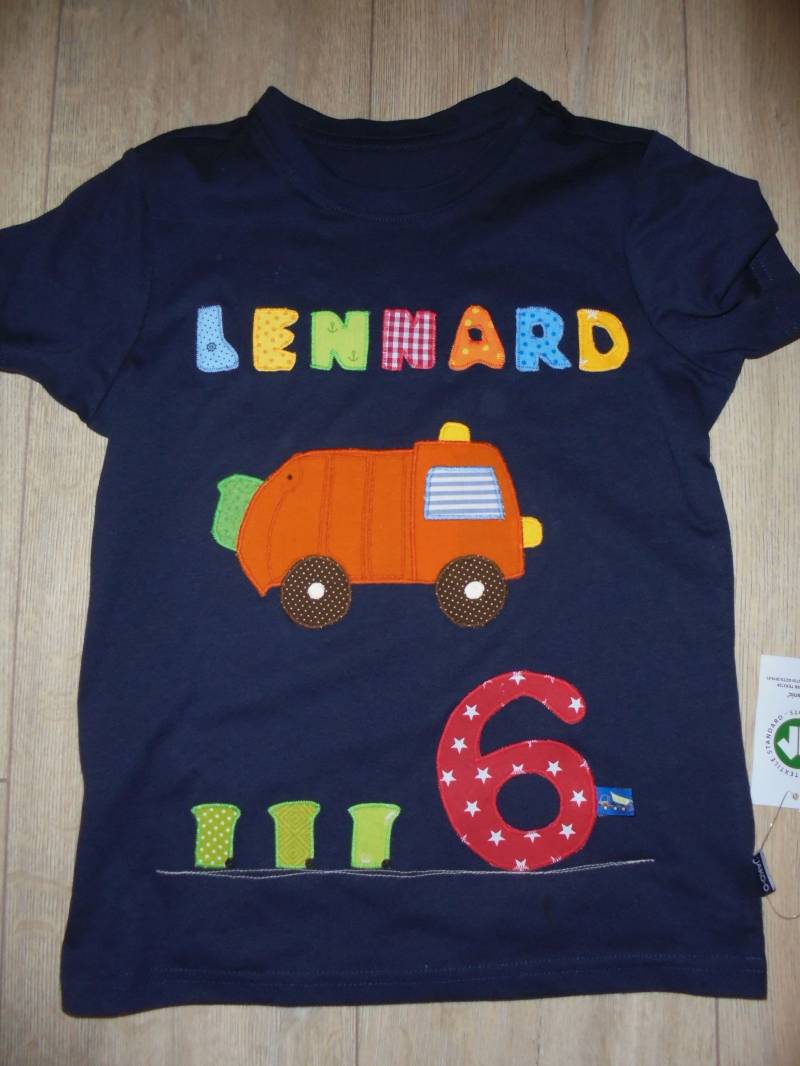 Shirt Benäht Müllauto Applikation Geburtstag Müllwagen Müllabfuhr Handmade Wunschshirt von wunschshirt