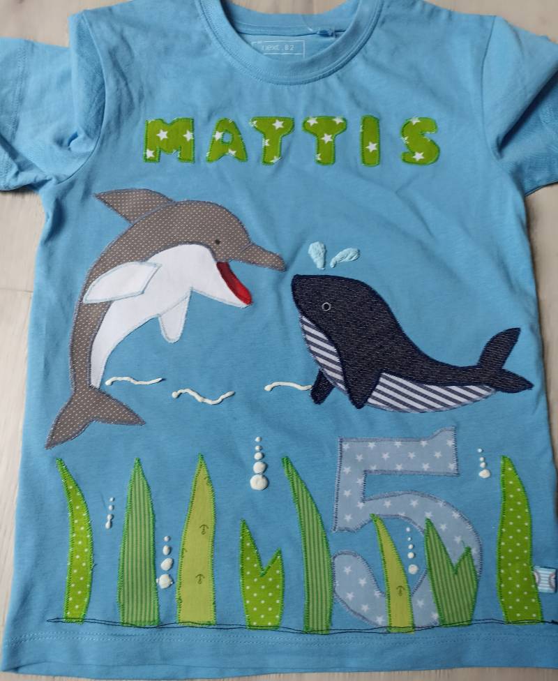 Shirt Delphin Hai Geburtstag Zahl Name Benäht Maritim Delfin Wal Fisch von wunschshirt