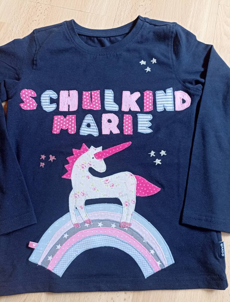 Shirt Einhorn Einschulung Schulkind Geburtstag Regenbogen Benäht Wunschshirt von wunschshirt