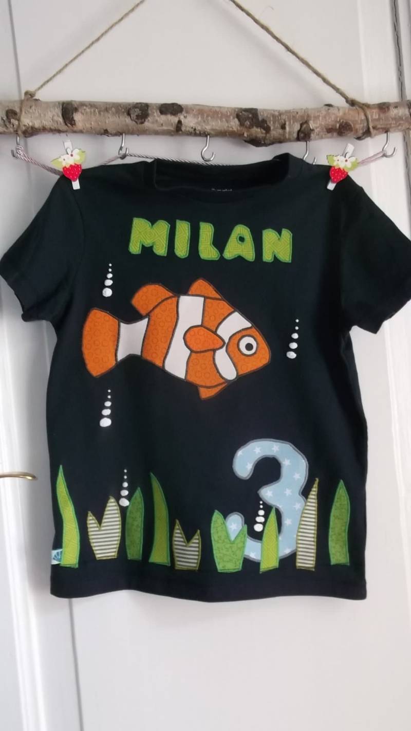 Shirt Geburtstagsshirt Clownfisch Benäht Maritim Geburtstag Dawanda Diy Handmade Fisch Hai von wunschshirt