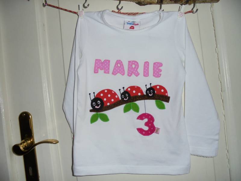 Shirt Marienkäfer Geburtstag Applikation Benäht Diy Handmade von wunschshirt