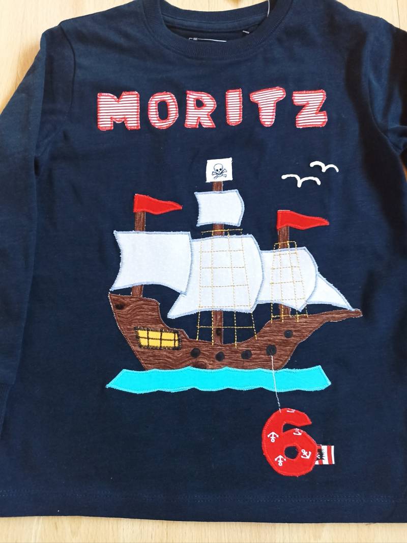 Shirt Schiff Piraten Applikation Maritim Geburtstag Benäht Diy Boot Handmade Wunschshirt von wunschshirt