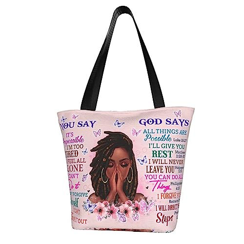 Afrikanische Amerikanische Tragetasche Schultertasche Handtasche Schwarz Queen Girl Casual Schultertasche für Arbeit Reisen Business Strand Einkaufen, Black Girl Pray, Einheitsgröße von wutkefw