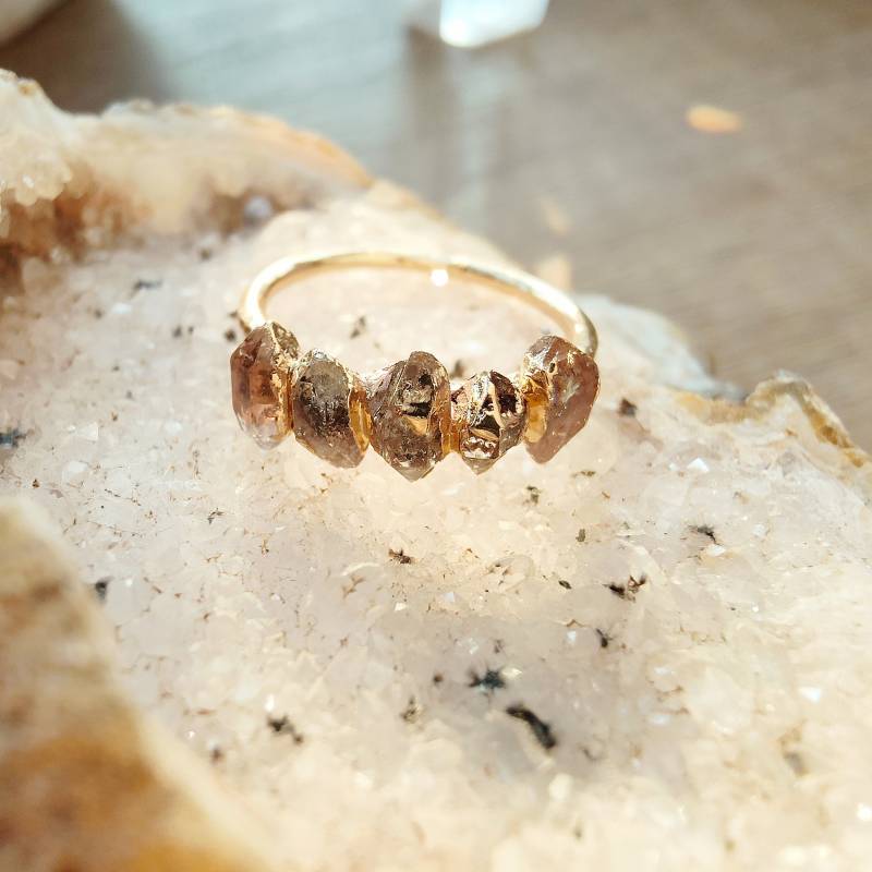 Vergoldeter Herkimer Diamant Ring Roher Kristall Quarz Boho Schmuck, Multi Stein Ring Geschenk von wuyanzu