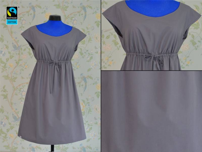 Fairtrade Kleid in Grau Mit Ärmeln, Unterbrustband & Schleife, Fair Vegan Bio, Handarbeit Aus Deutschland von wwwFairTalede