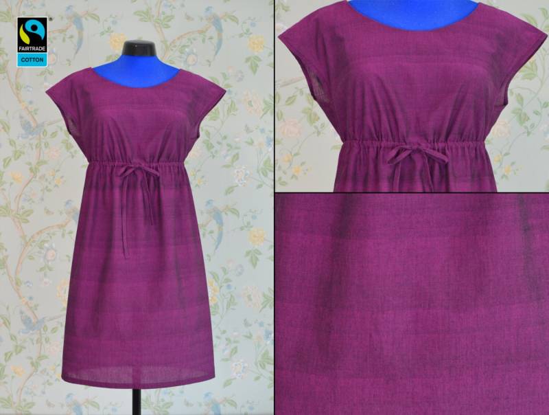Fairtrade Kleid in Violett Mit Ärmeln, Fair Vegan Bio, Handarbeit Aus Deutschland, Lila/Magenta Ärmeln, Unterbrustband & Schleife von wwwFairTalede