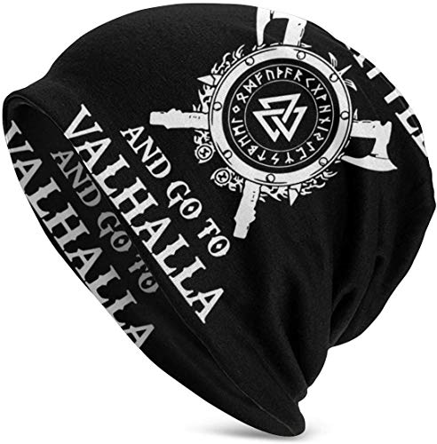 wwwwwww FeFeStore Beanie Mütze Strickmütze Die in Battle and Go to Valhalla Unisex Beanie Cap Stretch Beanie Hat Casual Cap Men and Women Slouchy Beanie von wwwwwww