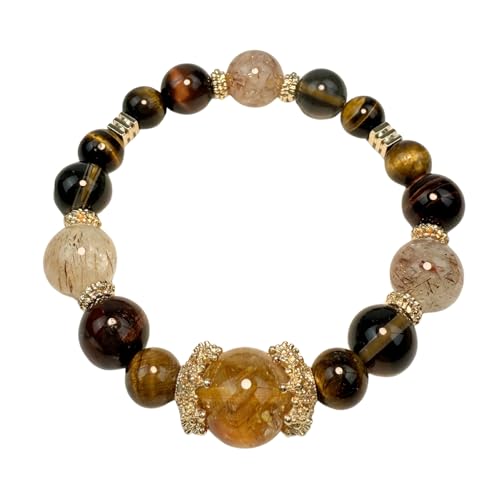 Wealth & Success Kristallarmband – 16 Edelsteinperlen (8–12 mm) mit rotem & schwarzem Tigerauge, Black Gold, Obsidian & Azeztulit – Handgefertigtes Naturstein Armband für Wohlstand & Energie von wxhappyshop