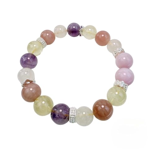 wxhappyshop Love & Harmony Kristallarmband – Handgefertigtes Armband aus Zitronenquarz, Erdbeerquarz, Aurora Violet & Rosenquarz mit Silberperlen – Edelstein Schmuck für Heilung, Freude & Balance von wxhappyshop