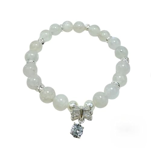 wxhappyshop Lunar Serenity Kristallarmband – White Moonstone Perlen 8–10 mm mit dekorativen Perlen & diamantfarbenen Akzenten – Handgefertigter Schmuck für Intuition, Ruhe & spirituelle Balance von wxhappyshop