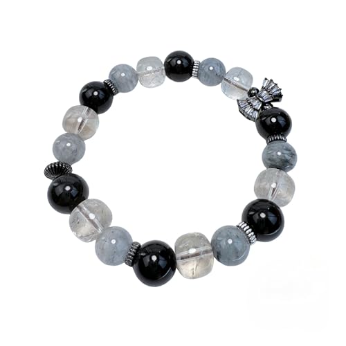 wxhappyshop Protection & Insight Kristallarmband – Handgefertigtes Armband aus Bergkristall, Blauem Rutilquarz & Obsidian mit Zierperlen – Edelstein Schmuck für Klarheit, Intuition & Energieschutz von wxhappyshop