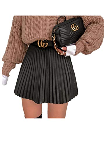 Mini Plissee Rock Damen Kurzer A-Linie Rock mit Gürtel Solide Informell Röcke Frauen Skater Rock M von Gellmall