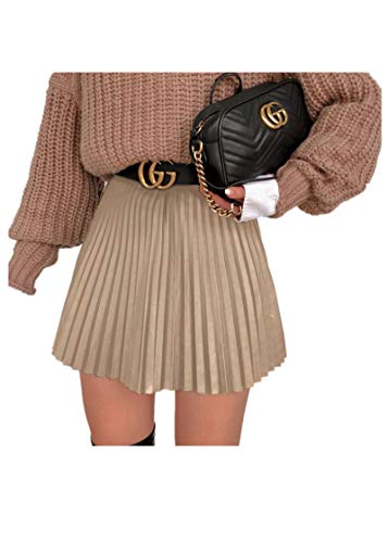 Mini Plissee Rock Damen Kurzer A-Linie Rock mit Gürtel Solide Informell Röcke Frauen Skater Rock XL von Gellmall