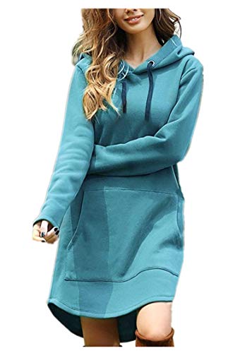 wxiaomai Damen Gefütterter Kapuzenpullover Sweatkleid Hoodie Lange Tops Langarm Sweatshirt Casual Pulli Kleider Jumper 3XL von wxiaomai