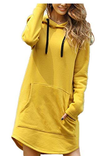 wxiaomai Damen Gefütterter Kapuzenpullover Sweatkleid Hoodie Lange Tops Langarm Sweatshirt Casual Pulli Kleider Jumper 3XL von wxiaomai