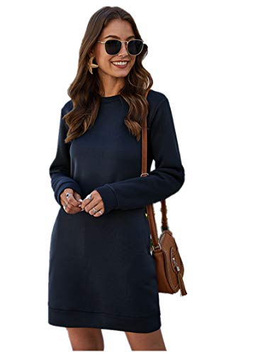 wxiaomai Damen Sweatkleid Pullover Kleid Lange Tops Langarm Sweatshirt mit Taschen Casual Pulli Kleider Jumper 2XL von wxiaomai