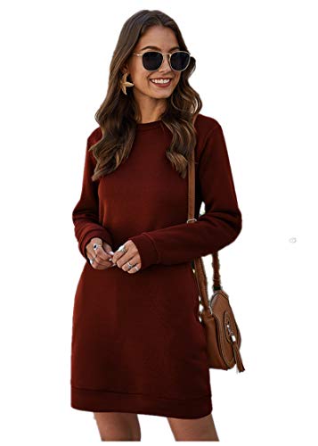 wxiaomai Damen Sweatkleid Pullover Kleid Lange Tops Langarm Sweatshirt mit Taschen Casual Pulli Kleider Jumper S von wxiaomai