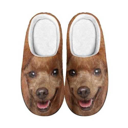 Hausschuhe Damen Braun Hund Hausschuhe Winter Warme Plüsch Pantoffeln Damen Herren,Tpr Rutschfeste Gummisohle,Für Herbst Und Winter Drinnen Und Draussen von wxlmom