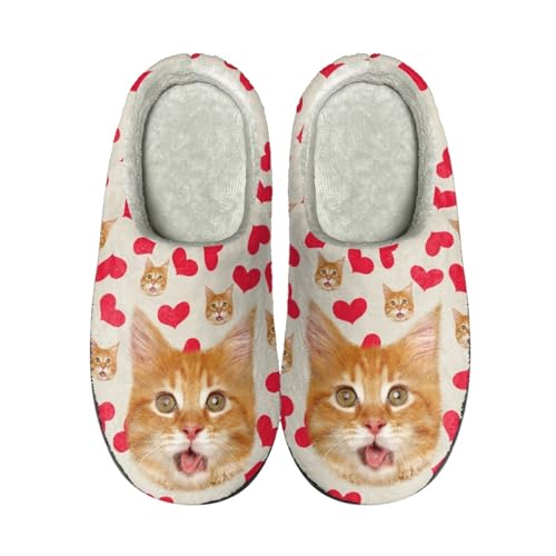 Hausschuhe Damen Gelbe Katze Hausschuhe Winter Warme Plüsch Pantoffeln Damen Herren,Tpr Rutschfeste Gummisohle,Für Herbst Und Winter Drinnen Und Draussen von wxlmom