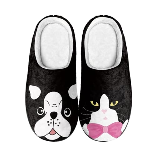 Hausschuhe Damen Rosa Schwarz Hausschuhe Winter Warme Plüsch Pantoffeln Damen Herren,Tpr Rutschfeste Gummisohle,Für Herbst Und Winter Drinnen Und Draussen von wxlmom