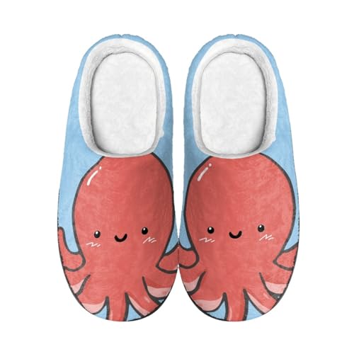 Hausschuhe Damen Rote Oktopus Hausschuhe Winter Warme Plüsch Pantoffeln Damen Herren,Tpr Rutschfeste Gummisohle,Für Herbst Und Winter Drinnen Und Draussen von wxlmom