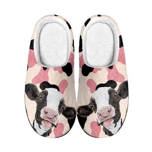 Hausschuhe Damen Schwarze Kuh Hausschuhe Winter Warme Plüsch Pantoffeln Damen Herren,Tpr Rutschfeste Gummisohle,Für Herbst Und Winter Drinnen Und Draussen von wxlmom