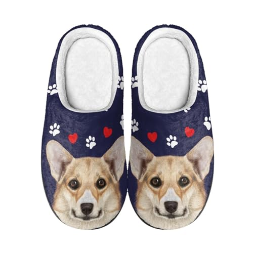 Hausschuhe Damen Tiefblau Grau Hausschuhe Winter Warme Plüsch Pantoffeln Damen Herren,Tpr Rutschfeste Gummisohle,Für Herbst Und Winter Drinnen Und Draussen von wxlmom