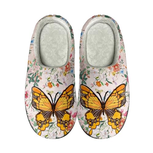 Hausschuhe Gelber Schmetterling Damen Herren Winter Hausschuhe Gemütlich Plüsch Pantoffeln Rutschfeste Unisex Warm Hausschlappen,Für Die Ganze Familie von wxlmom