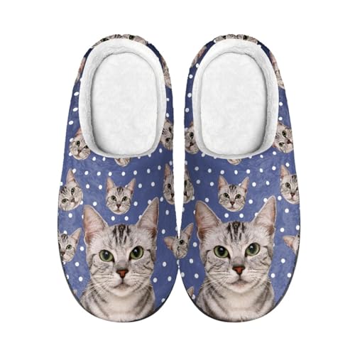 Hausschuhe Herren Graue Katze Hausschuhe Damen Winter Wärme Pantoffeln Herren Plüsch Weiche Baumwolleschuhe Antirutsch Bequeme,Innen Außen Zuhause Pantoffeln von wxlmom