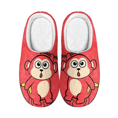 Hausschuhe Rot Affen Damen Herren Winter Hausschuhe Gemütlich Plüsch Pantoffeln Rutschfeste Unisex Warm Hausschlappen,Für Die Ganze Familie von wxlmom