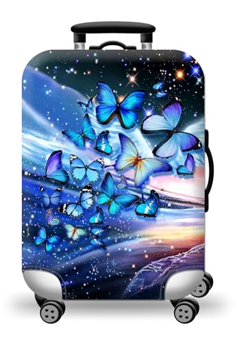 wxlmom Kofferschutzhülle L Blauer Schmetterling Waschbar,Suitcase Cover Für Kinder Und Erwachsene,Elastischer Spandex-Koffer-Protector,Koffer-Abdeckungen von wxlmom
