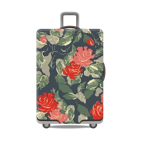 wxlmom Kofferschutzhülle L Grüne Rote Blüten Waschbar,Suitcase Cover Für Kinder Und Erwachsene,Elastischer Spandex-Koffer-Protector,Koffer-Abdeckungen von wxlmom