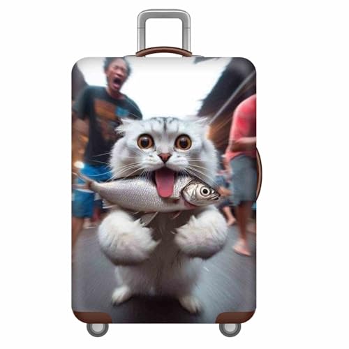 wxlmom Kofferschutzhülle L Katze Und Fisch Waschbar,Suitcase Cover Für Kinder Und Erwachsene,Elastischer Spandex-Koffer-Protector,Koffer-Abdeckungen von wxlmom