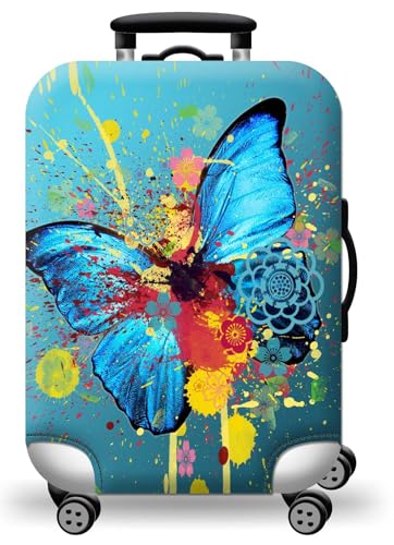 wxlmom Kofferschutzhülle S Blauer Schmetterling Waschbar,Suitcase Cover Für Kinder Und Erwachsene,Elastischer Spandex-Koffer-Protector,Koffer-Abdeckungen von wxlmom