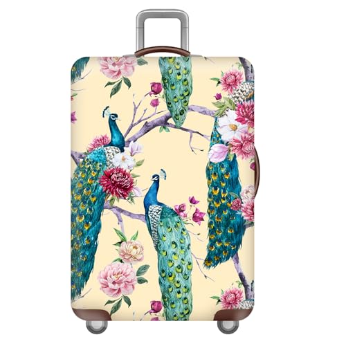 wxlmom Kofferschutzhülle S Grüne Pfauenblume Waschbar,Suitcase Cover Für Kinder Und Erwachsene,Elastischer Spandex-Koffer-Protector,Koffer-Abdeckungen von wxlmom