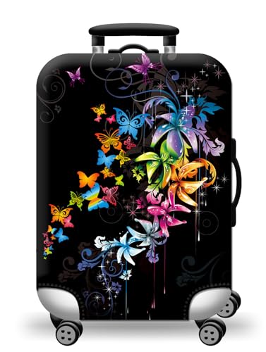 wxlmom Kofferschutzhülle S Schwarze Blume Schmetterling Waschbar,Suitcase Cover Für Kinder Und Erwachsene,Elastischer Spandex-Koffer-Protector,Koffer-Abdeckungen von wxlmom